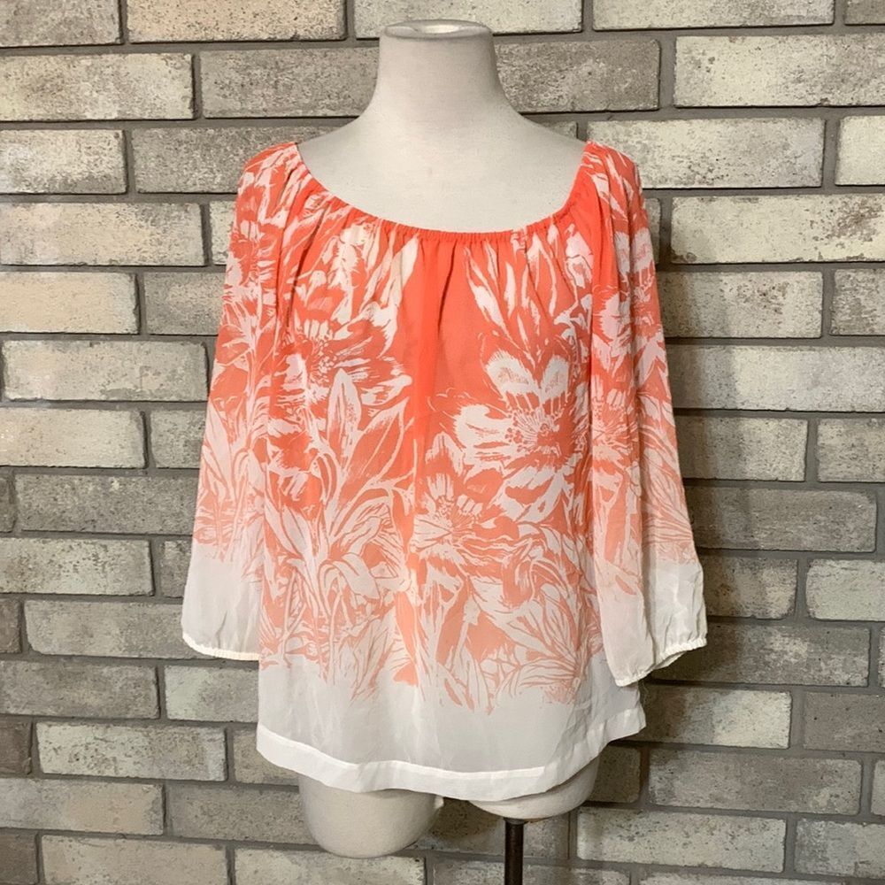 Jennifer Lopez Orange and White Floral Blouse